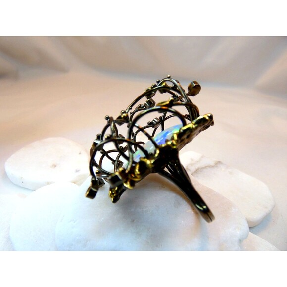 Huge 16 CT Ethiopian Opal-Chrome Diopside Sterling Silver Ring SZ 8 - Picture 4 of 10